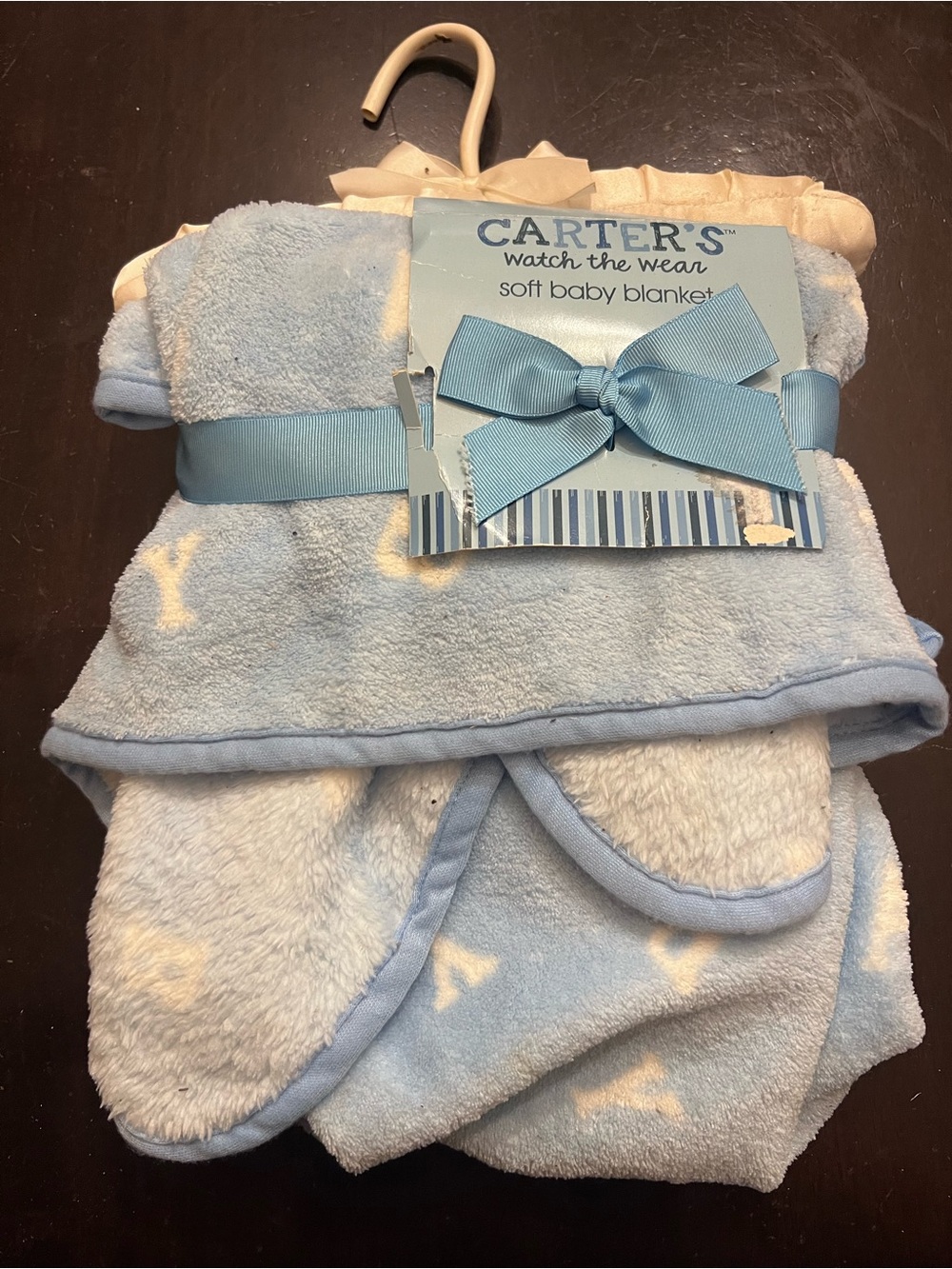 Carter's Light Blue Plush Baby Blanket with Bow Accent